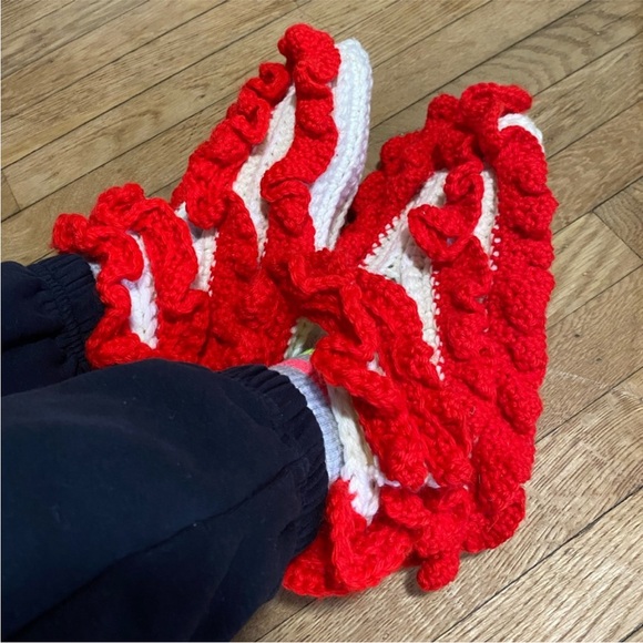 White and Red Crochet Slippers - Picture 9 of 10
